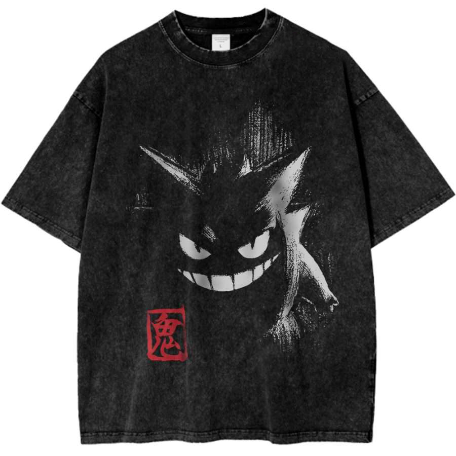 Gengar Pokemon Printed Men's Washed T-Shirt