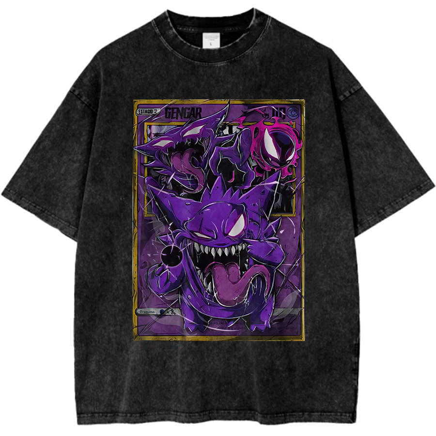 Gengar Pokemon Printed Men's Washed T-Shirt