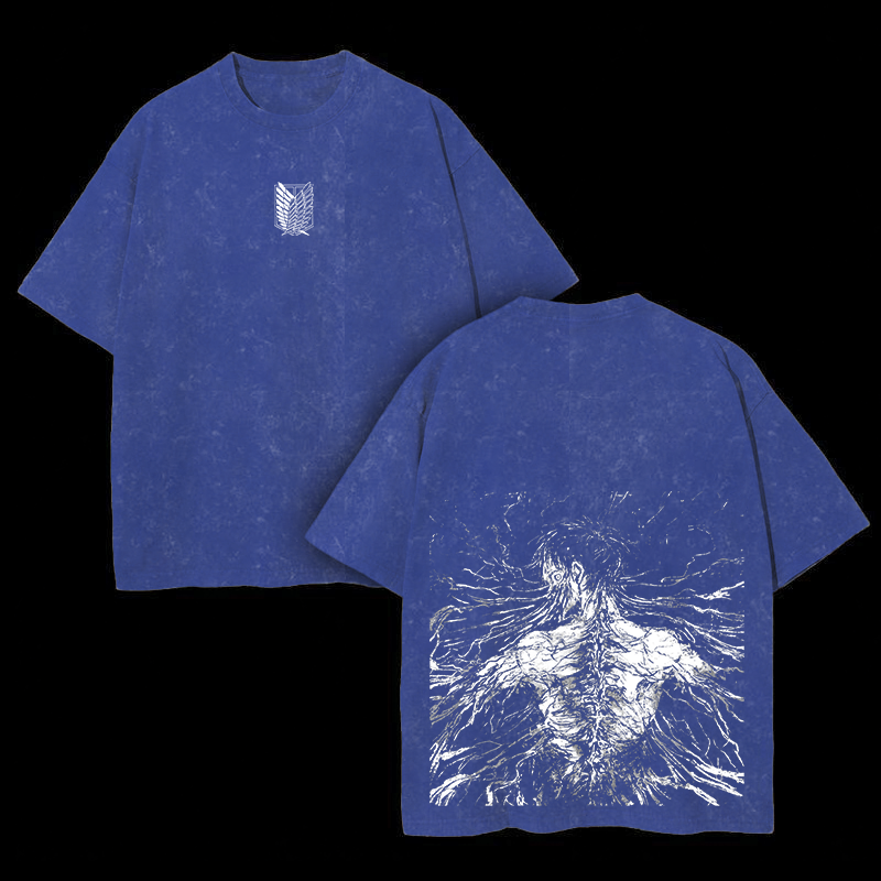 Retro Eren Yeager Attack On Titan Oversize Washed T-Shirt