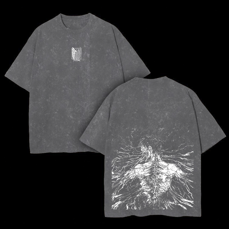 Retro Eren Yeager Attack On Titan Oversize Washed T-Shirt