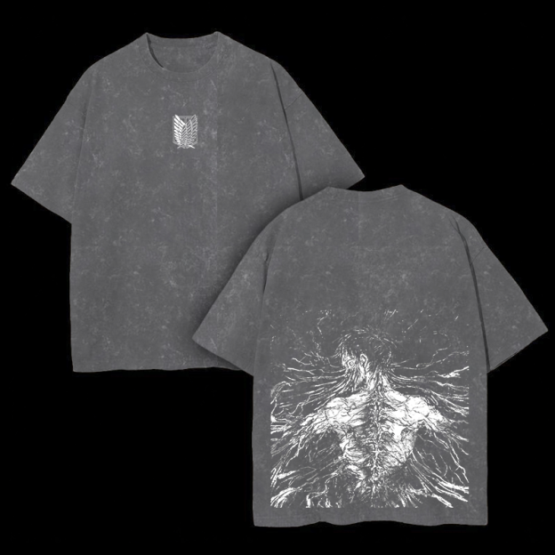 Retro Eren Yeager Attack On Titan Oversize Washed T-Shirt