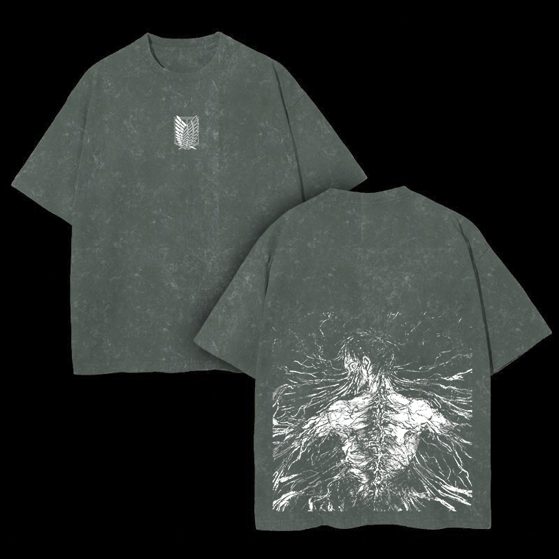 Retro Eren Yeager Attack On Titan Oversize Washed T-Shirt