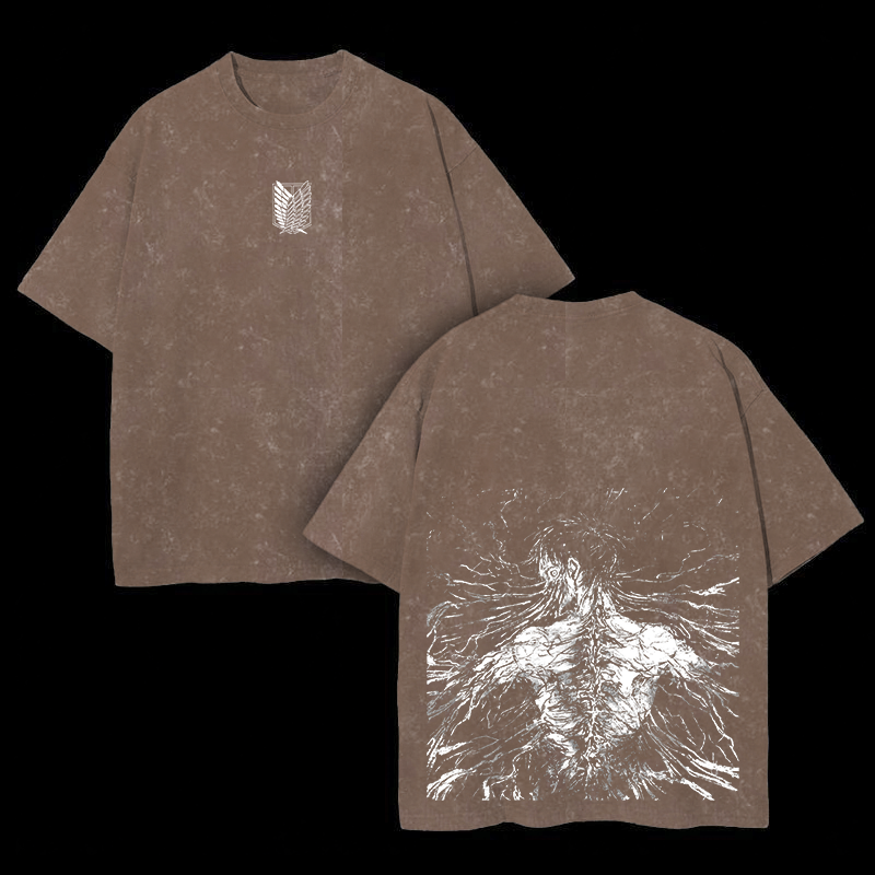 Retro Eren Yeager Attack On Titan Oversize Washed T-Shirt