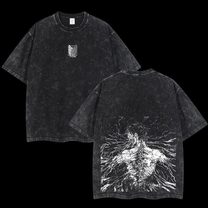 Retro Eren Yeager Attack On Titan Oversize Washed T-Shirt