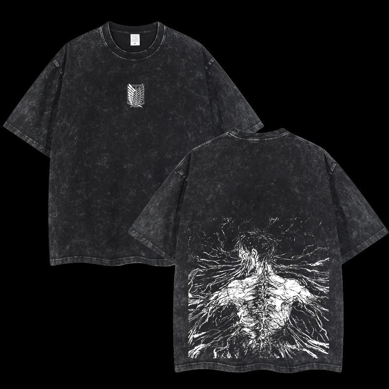Retro Eren Yeager Attack On Titan Oversize Washed T-Shirt