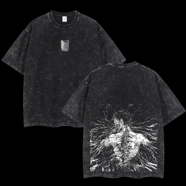 Retro Eren Yeager Attack On Titan Oversize Washed T-Shirt