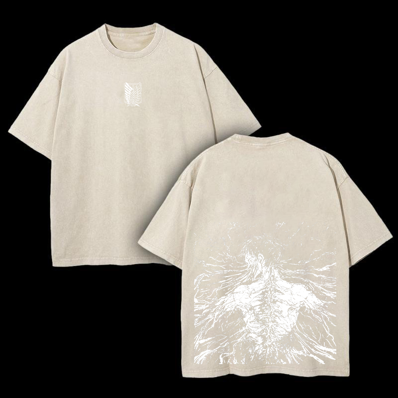 Retro Eren Yeager Attack On Titan Oversize Washed T-Shirt