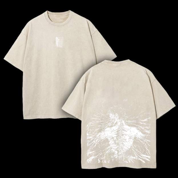 Retro Eren Yeager Attack On Titan Oversize Washed T-Shirt