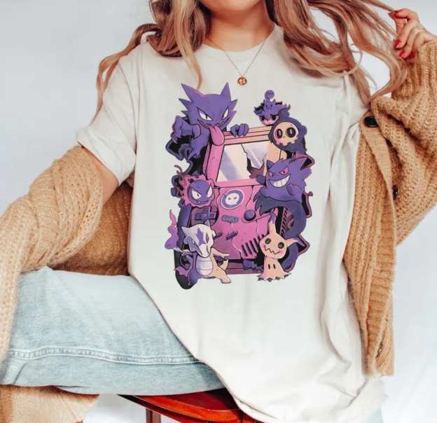 Pokemon Ghost Game Printed Unisex Oversized T-shirts