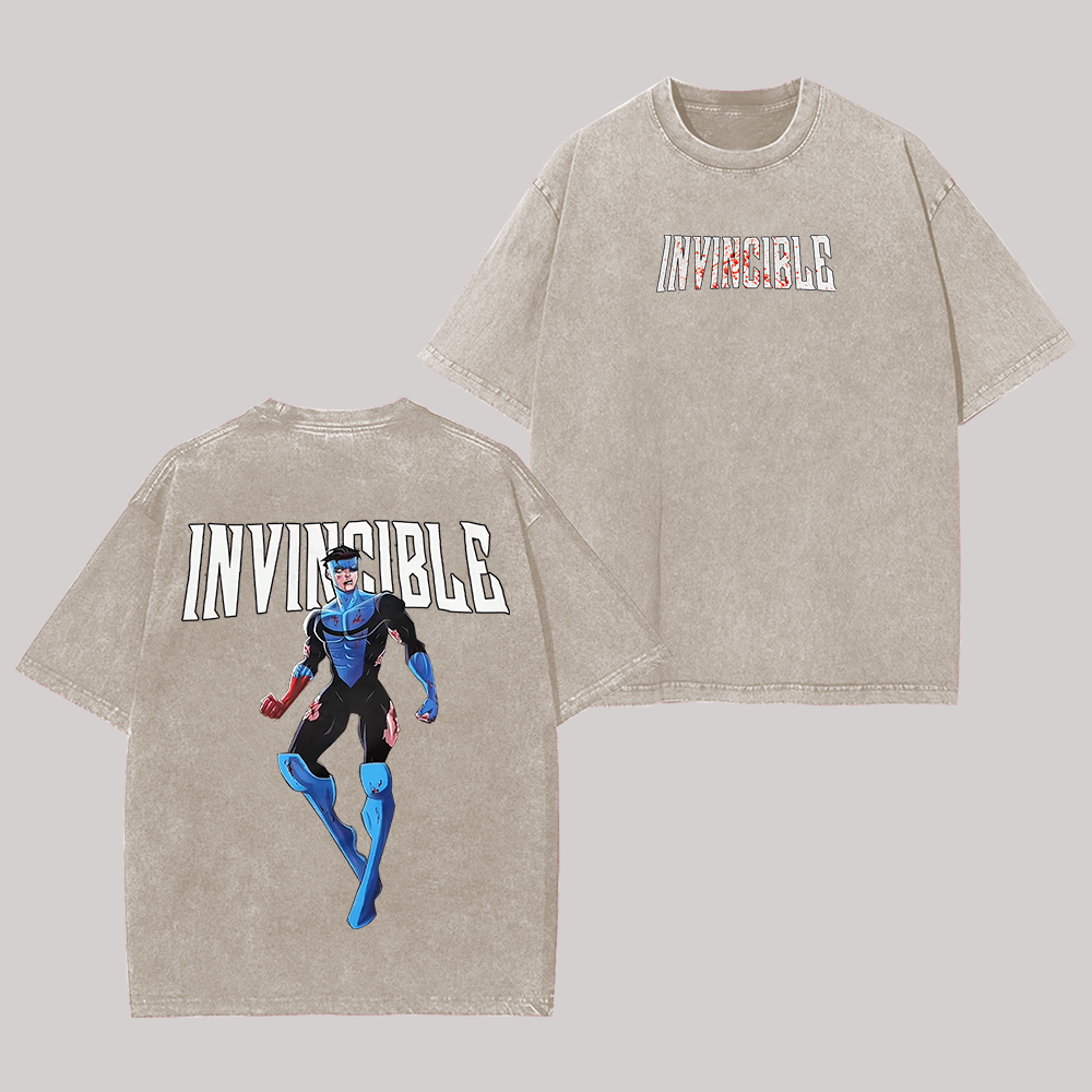 Invincible Printed Unisex Washed T-Shirt Image - 4