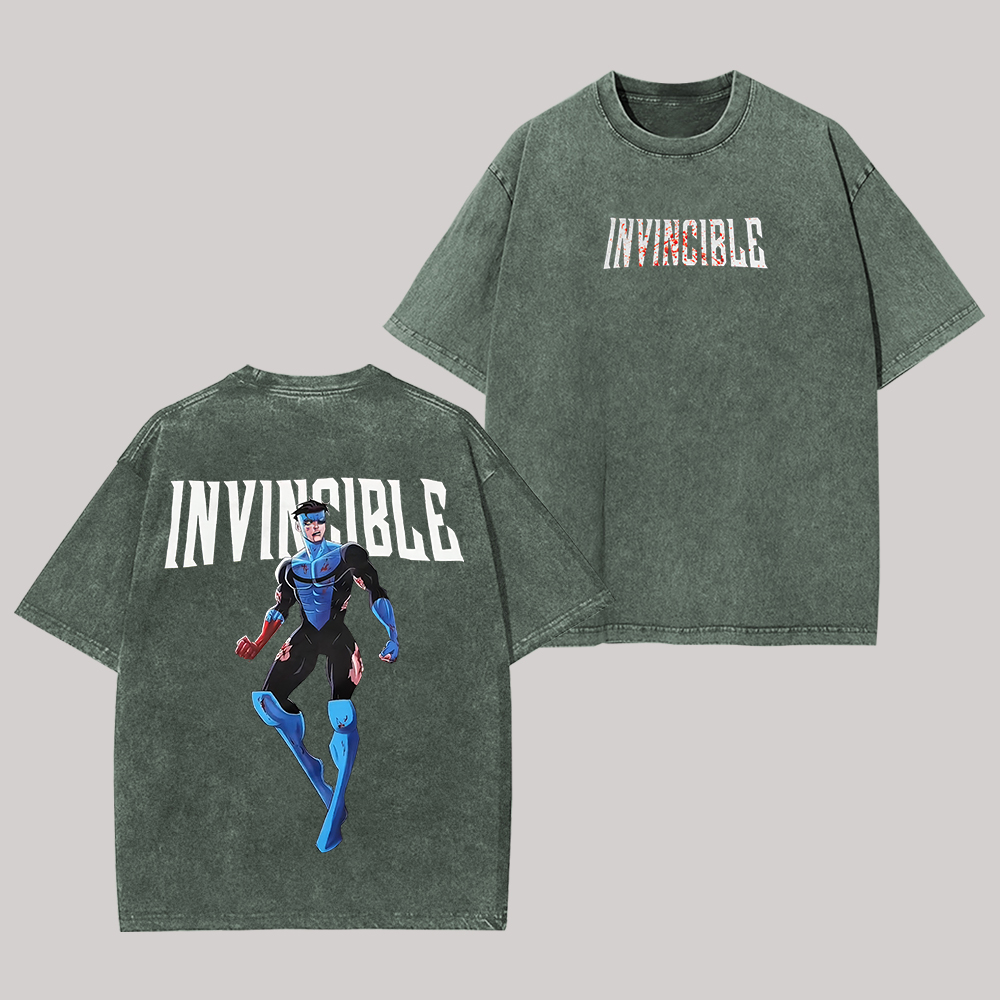 Invincible Printed Unisex Washed T-Shirt Image - 5