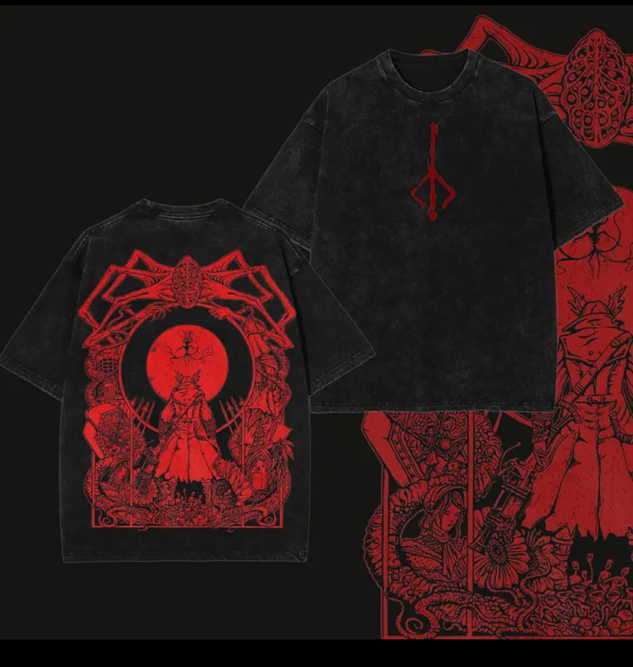 Bloodborne Blood Moon Printed Unisex Washed T-Shirt