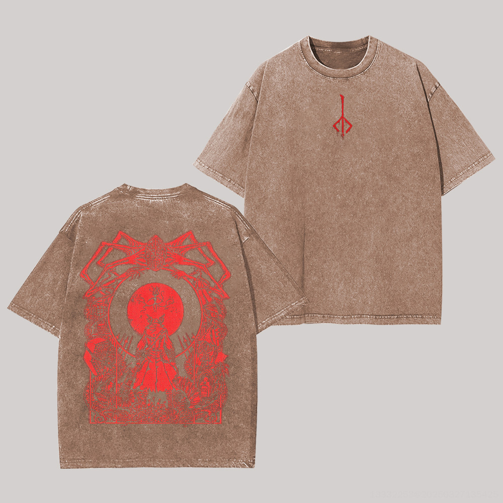 Bloodborne Blood Moon Printed Unisex Washed T-Shirt