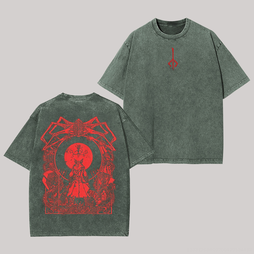 Bloodborne Blood Moon Printed Unisex Washed T-Shirt