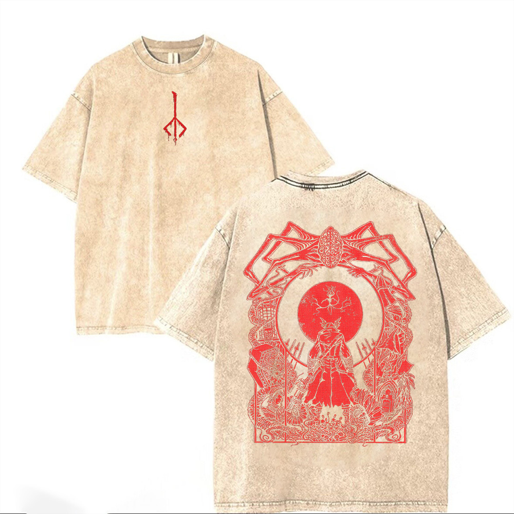 Bloodborne Blood Moon Printed Unisex Washed T-Shirt
