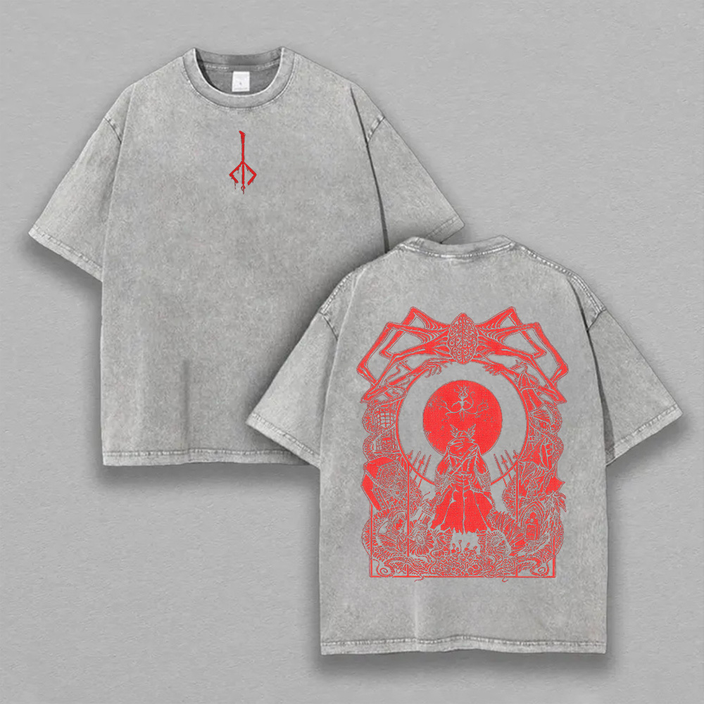 Bloodborne Blood Moon Printed Unisex Washed T-Shirt
