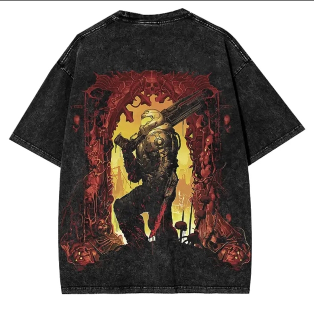 Doom Game Printed Unisex Washed T-Shirt