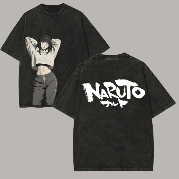 Naruto Hinata Hyuga Printed Unisex Washed T-Shirt Image - 1