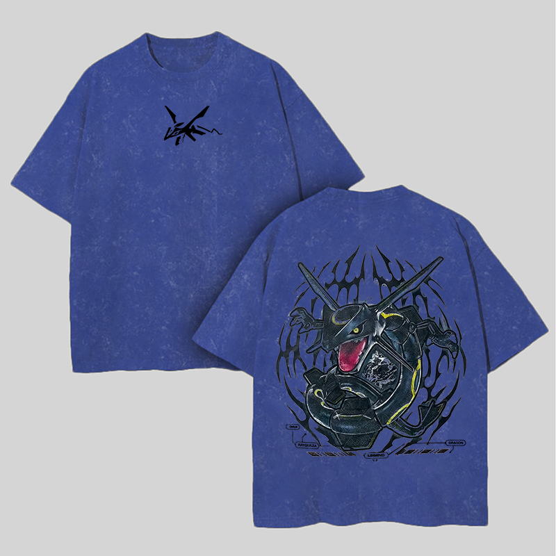Rayquaza Printed Unisex Washed T-Shirt Image - 8