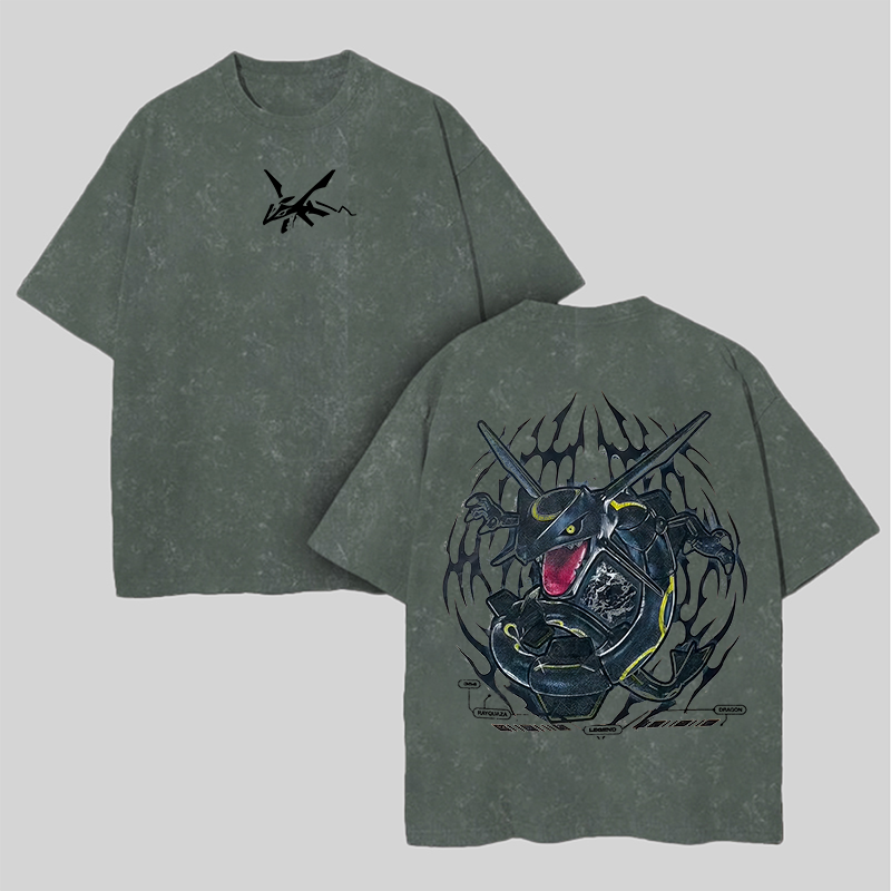 Rayquaza Printed Unisex Washed T-Shirt Image - 6