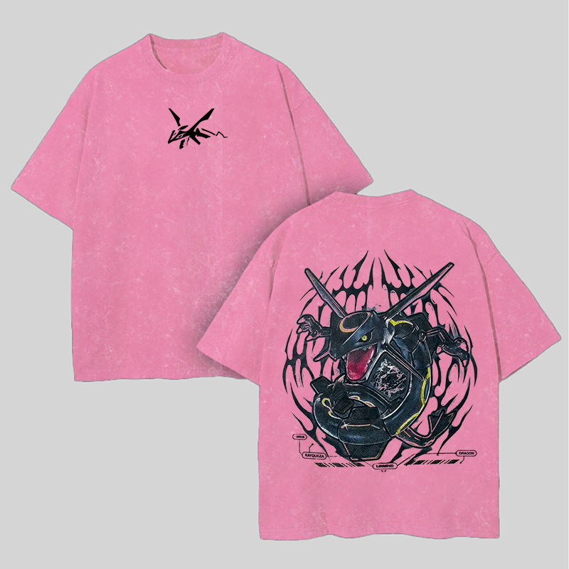 Rayquaza Printed Unisex Washed T-Shirt Image - 4
