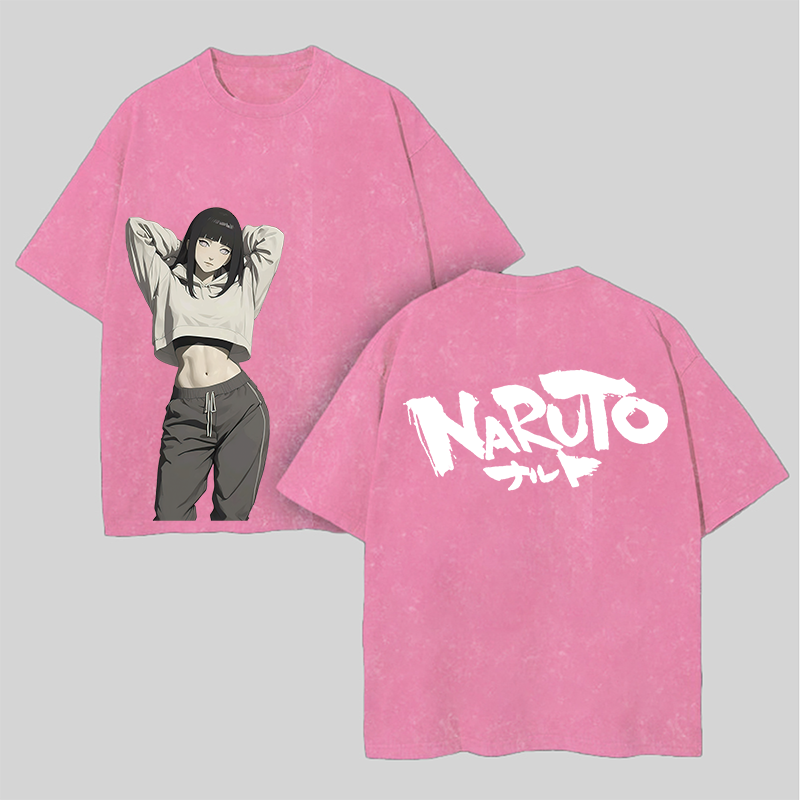 Naruto Hinata Hyuga Printed Unisex Washed T-Shirt Image - 6