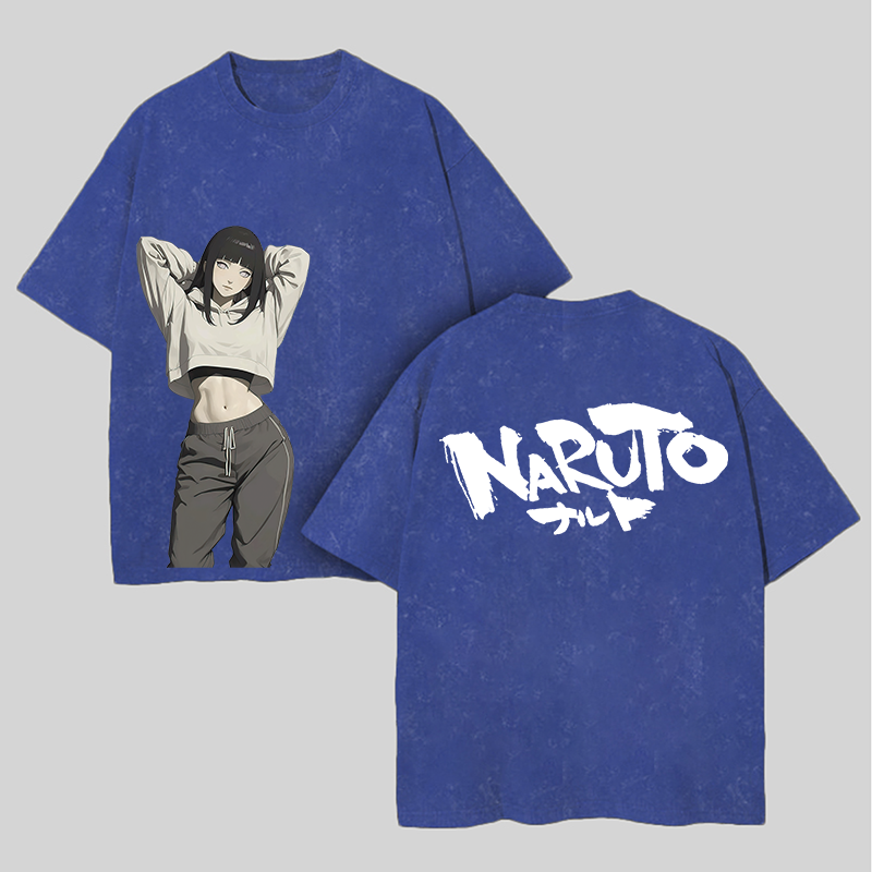 Naruto Hinata Hyuga Printed Unisex Washed T-Shirt Image - 4