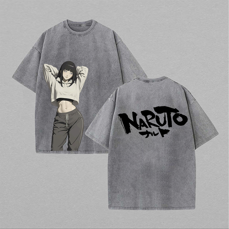 Naruto Hinata Hyuga Printed Unisex Washed T-Shirt Image - 2