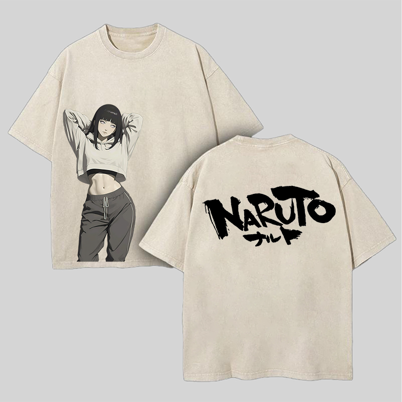 Naruto Hinata Hyuga Printed Unisex Washed T-Shirt Image - 3