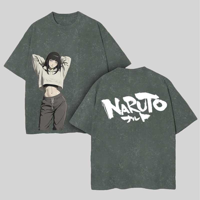 Naruto Hinata Hyuga Printed Unisex Washed T-Shirt Image - 5