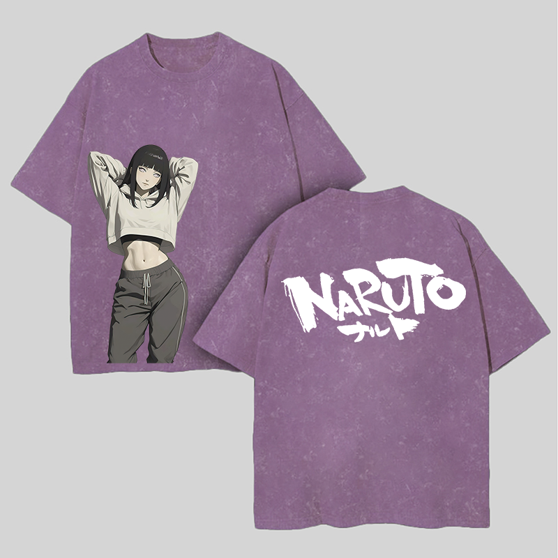 Naruto Hinata Hyuga Printed Unisex Washed T-Shirt Image - 7