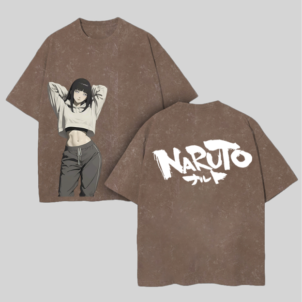 Naruto Hinata Hyuga Printed Unisex Washed T-Shirt Image - 8