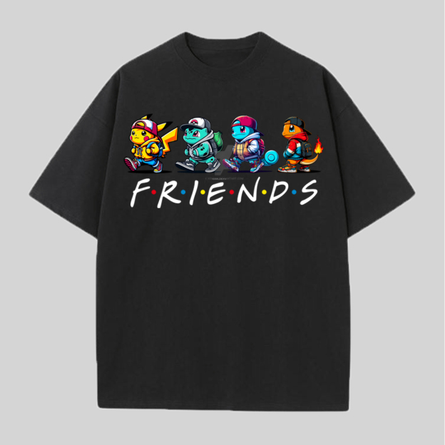 Pokémon Friends Printed Oversized Unisex T-shirts Image - 1