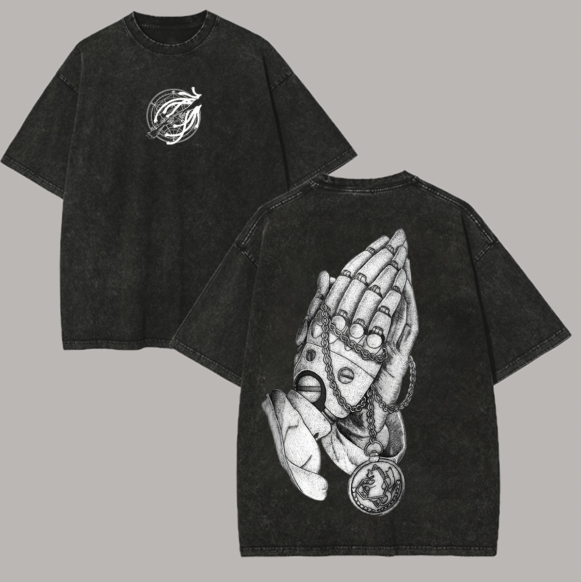 Praying Hands Printed Unisex Washed T-Shirt Image - 1