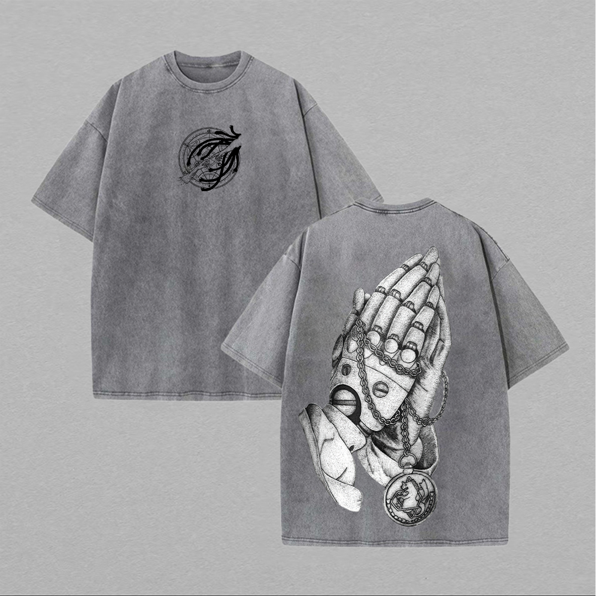 Praying Hands Printed Unisex Washed T-Shirt Image - 2
