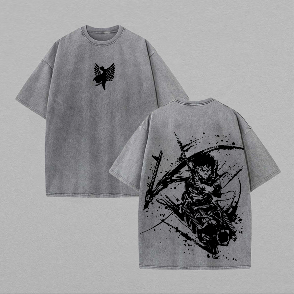 Levi Ackerman Attack on Titan Printed Unisex Washed T-Shirt Image - 2