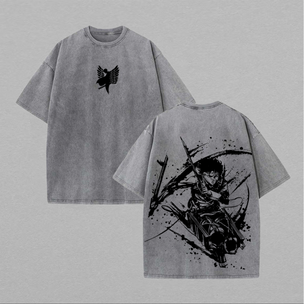 Levi Ackerman Attack on Titan Printed Unisex Washed T-Shirt Image - 2
