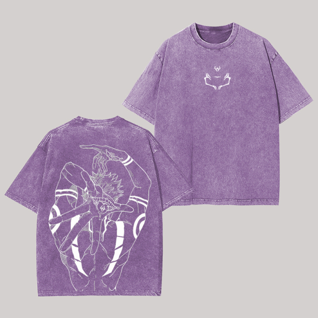 Ryomen Sukuna Jujutsu Kaisen Anime Oversize Washed T-Shirt Image - 3
