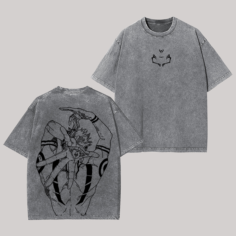 Ryomen Sukuna Jujutsu Kaisen Anime Oversize Washed T-Shirt Image - 5