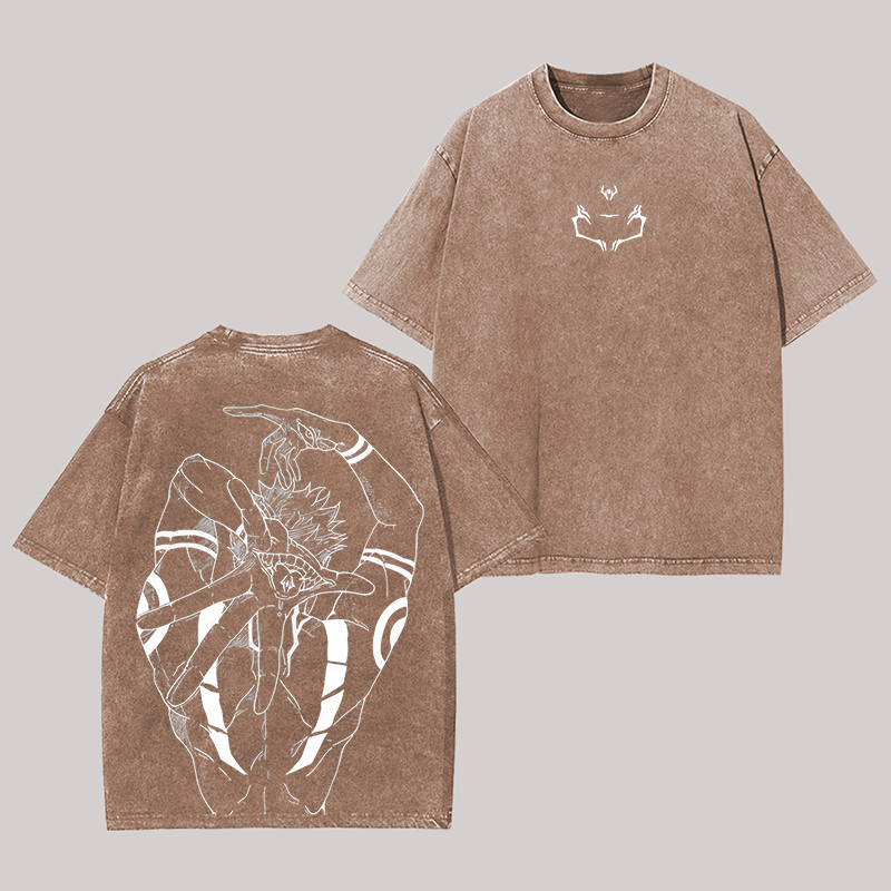 Ryomen Sukuna Jujutsu Kaisen Anime Oversize Washed T-Shirt Image - 4