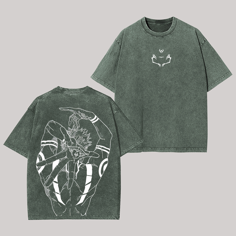 Ryomen Sukuna Jujutsu Kaisen Anime Oversize Washed T-Shirt Image - 7