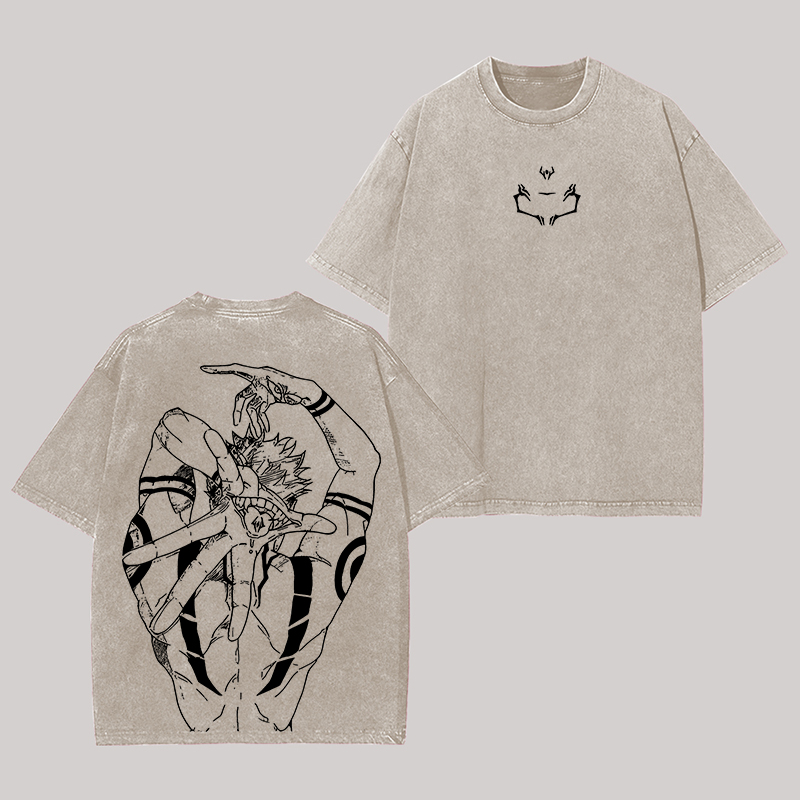 Ryomen Sukuna Jujutsu Kaisen Anime Oversize Washed T-Shirt Image - 8