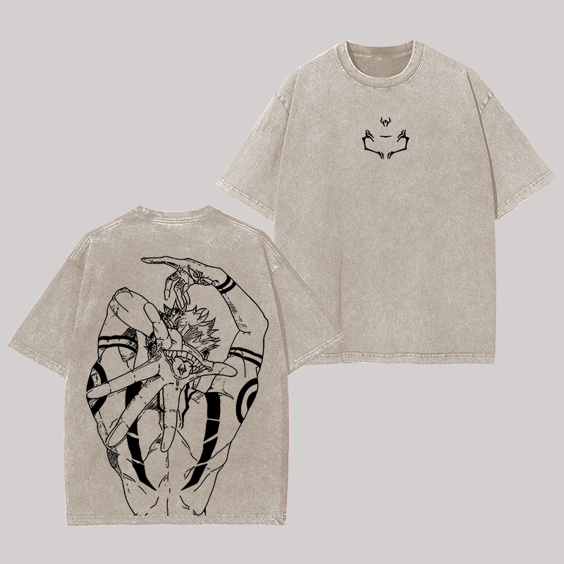 Ryomen Sukuna Jujutsu Kaisen Anime Oversize Washed T-Shirt Image - 8