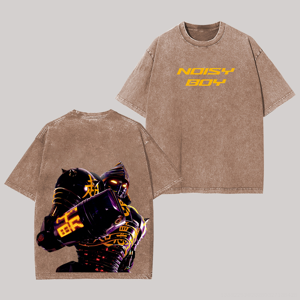 Real Steel Noisy Boy Printed Unisex Washed T-Shirt Image - 5