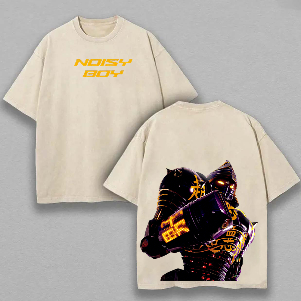 Real Steel Noisy Boy Printed Unisex Washed T-Shirt Image - 9