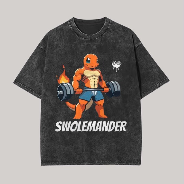 Pokémon Charmander Swolemander Printed Unisex Washed T-Shirt