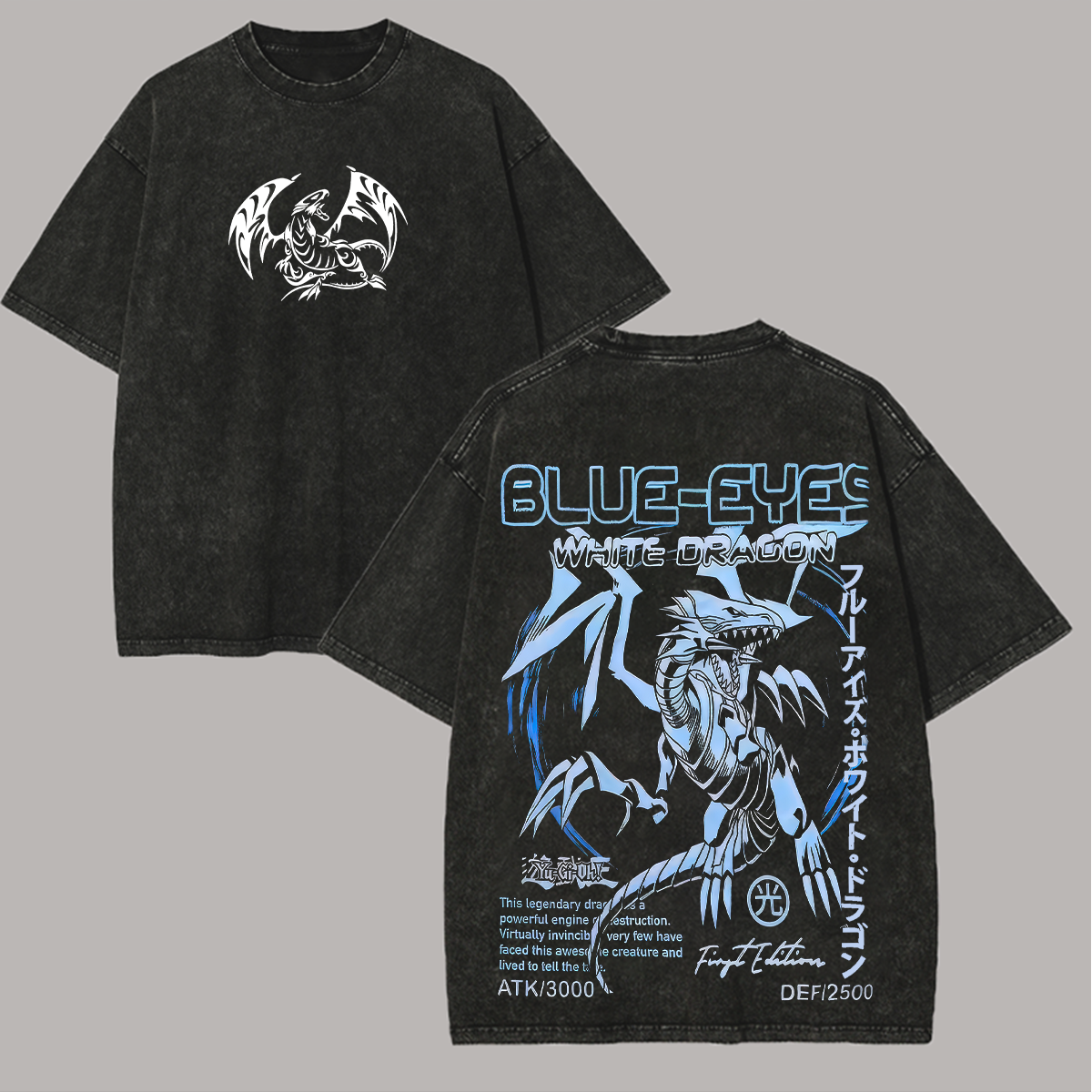 Yu Gi Oh! Blue-Eyes White Dragon Printed Unisex Washed T-Shirt