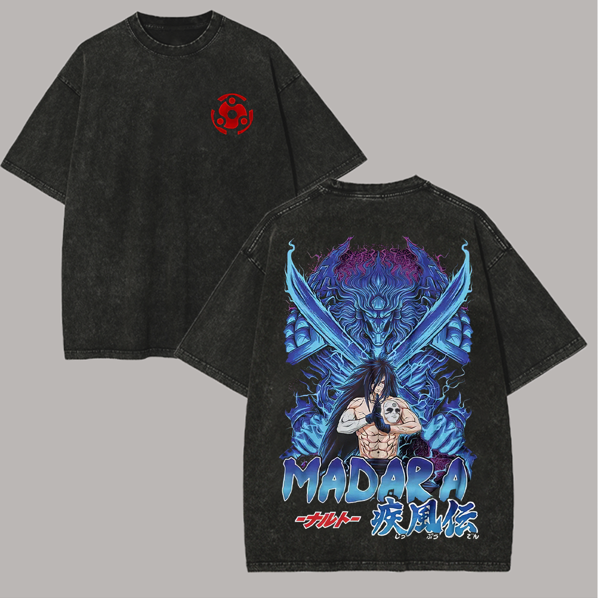 Uchiha Madara Naruto Printed Oversize Washed T-Shirt Image - 1