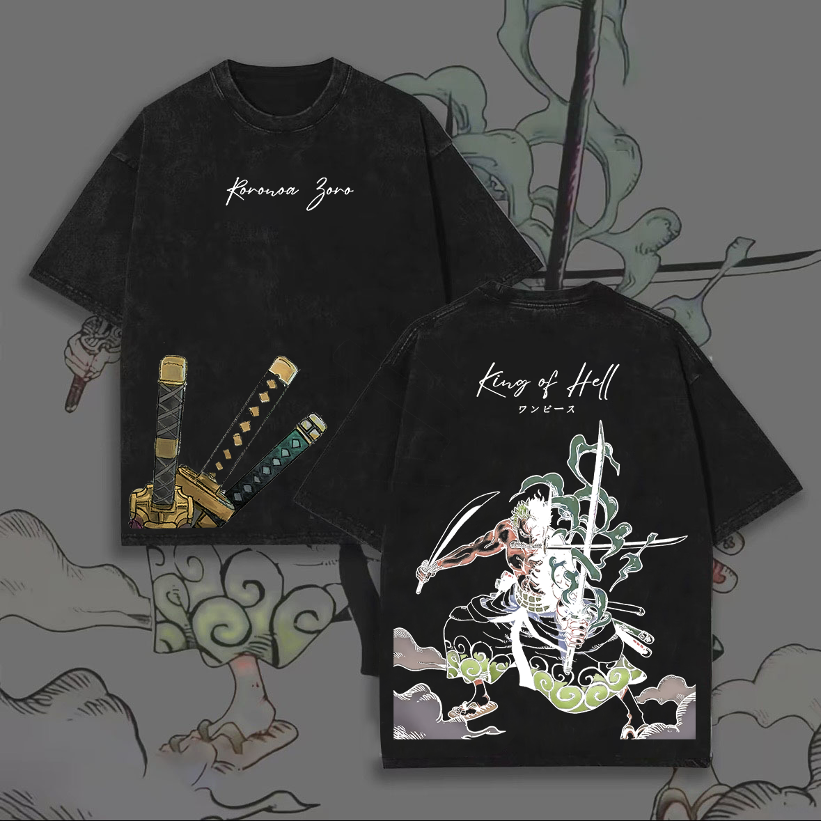 One Piece Roronoa Zoro Printed Unisex Washed T-Shirt Image - 2