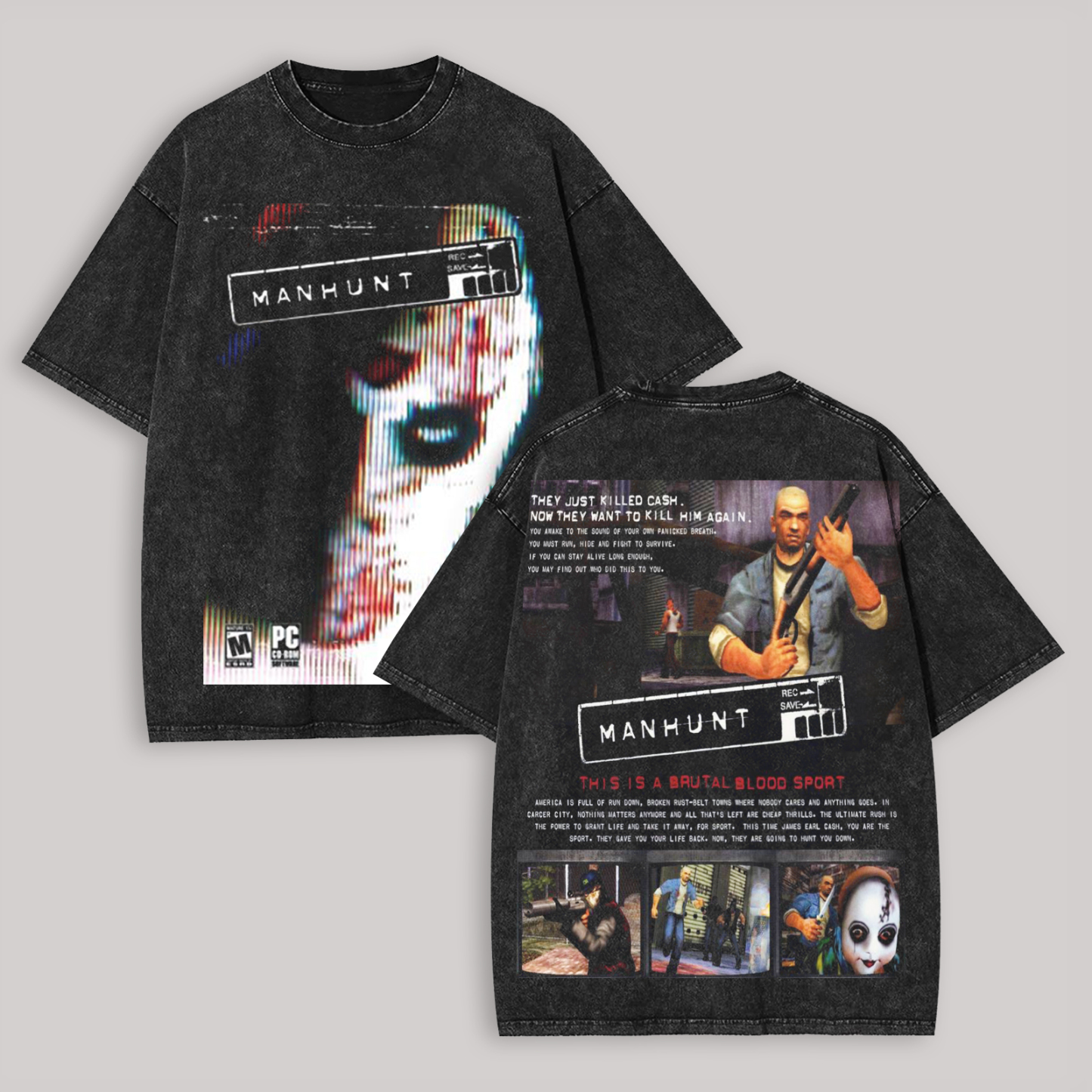 Manhunt PS2 Horror Game Printed Unisex Washed T-Shirt Image - 1
